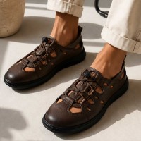 Sandales Homme en Cuir Marron – Semelle Ultra Légère EVA Confort Premium
