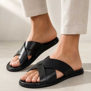 Sandales Homme en Cuir Noir – Légère et Confortable BN002