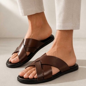 Sandales Homme en Cuir Noir – Légère et Confortable BM002