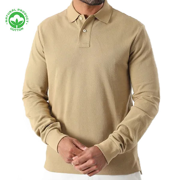 Polo Manches Longues pour Homme - Coton Piqué Beige