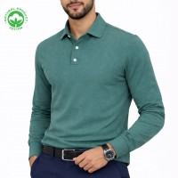 Polo Manches Longues pour Homme - Coton Piqué Vert Turquoise PG19