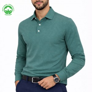 Polo Manches Longues pour Homme - Coton Piqué Vert Turquoise PG19