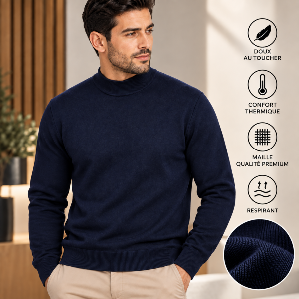 Pull Homme Col Cheminée en Maille Fine – 665B