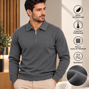 Pull Homme Col Polo Zippé en Maille Fine – Élégant et Confortable 899G