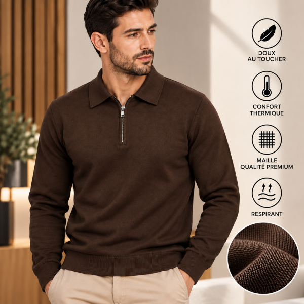 Pull Homme Col Polo Zippé en Maille Fine – Élégant et Confortable 899M Pull Homme Col Polo Zippé en Maille Fine – Élégant et Confortable 899M