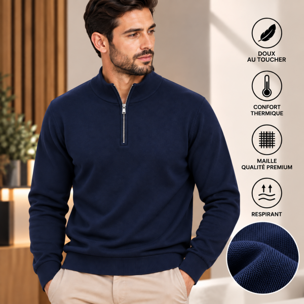 Pull Homme Demi-Zip en Maille – Style Élégant 822B Pull Homme Demi-Zip en Maille – Style Élégant 822B