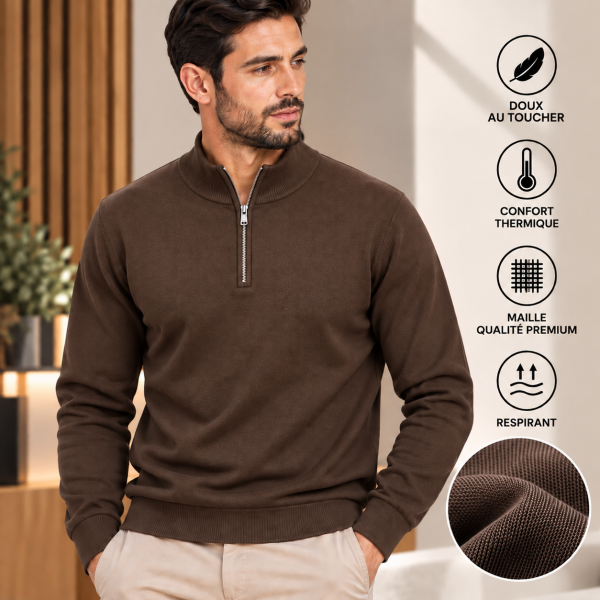 Pull Homme Demi-Zip en Maille – Style Élégant 822M