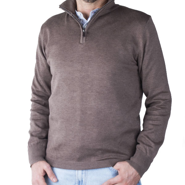 Pull Homme Demi-Zippé Marron chiné - Élégance et Confort  1600