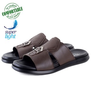 Sandales Pour Homme Très Confortable 100% cuir Noir 009M