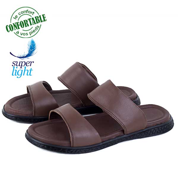 Sandales Pour Homme Très Confortable 100% cuir Marron 442M