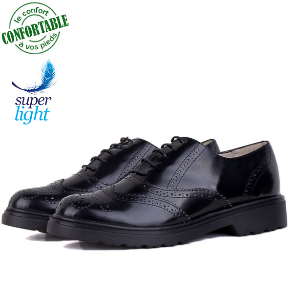Chaussure confortable vernis richelieu 100% cuir noir BJ-416N
