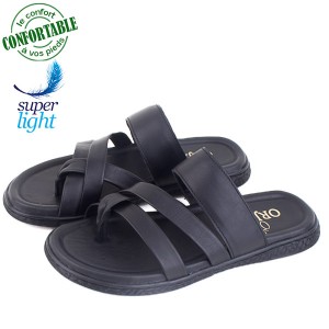 Sandales Pour Homme Très Confortable 100% cuir Noir HM-745N1