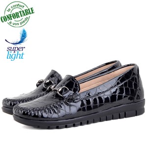 Mocassin confortable vernis serpent 100% cuir noir BJ-636N