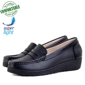 Mocassin confortable 100% cuir noir BJ-666N