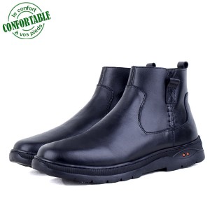 Bottines  extra confortable en cuir noir NJ-3051N