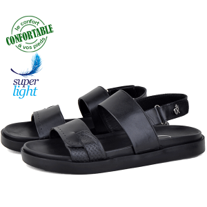 Sandales  Pour Homme Confortable 100% cuir Noir KW-007NW