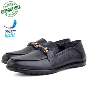 Mocassins confortables 100% cuir Noir kw-810N