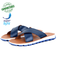 Sandales 100% cuir extra-confortable pour Homme Bleu LO-001B