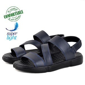 Sandales  Pour Homme Confortable 100% cuir Bleu LO-038B