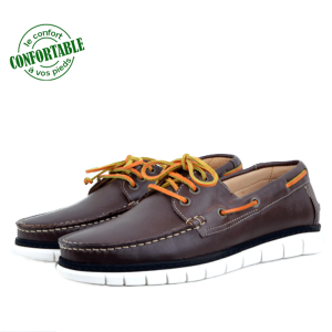 Chaussure Bateau en Cuir Marron  KW-010MR