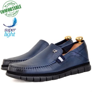 Chaussures Médicales confortables 100% cuir Bleu KW-034B