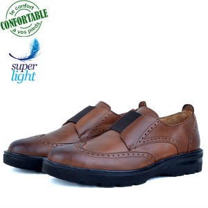 Chaussures extra confortable en cuir tabac HM-075T