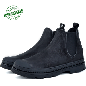 Bottines Très Chic Pour Homme extra confortable en cuir Noir  KW-541N