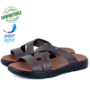 Sandales Pour Homme Très Confortable 100% cuir Marron LO-039M