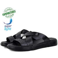 Sandales Pour Homme Très Confortable 100% cuir Noir LO-039N