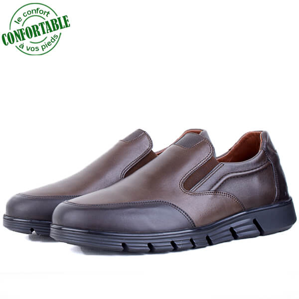 Chaussures Confortables Pour Homme 100% Cuir Maron LO-1009M