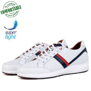 Baskets Pour Homme 100% Cuir EXTRA Confortable Blanche LO-664B