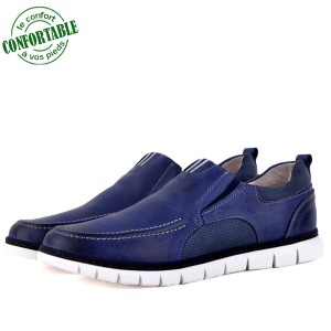 Basket confortable 100% Cuir Bleu KW-771B