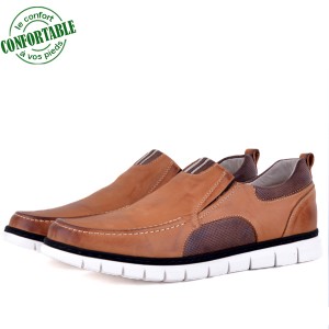 Basket confortable 100% Cuir Tabac KW-771T