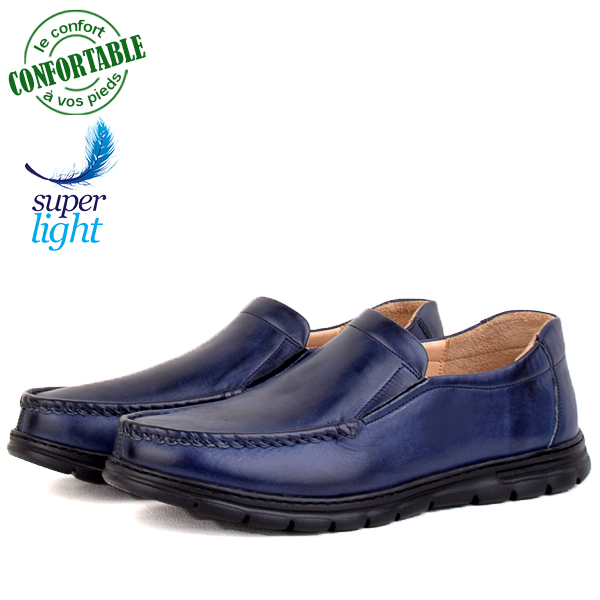 Chaussures Médicales confortables 100% cuir Bleu NJ-3025B